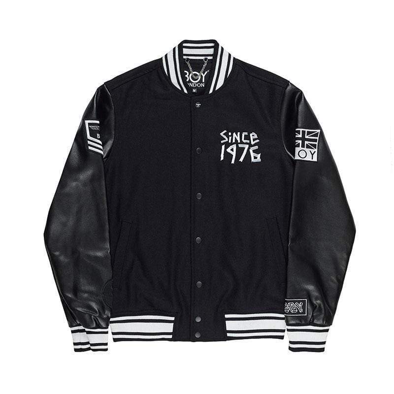 BOY TAPE EAGLE SHORT VARSITY BOMBER JACKET WOMENS - BLACK - Imagen 5