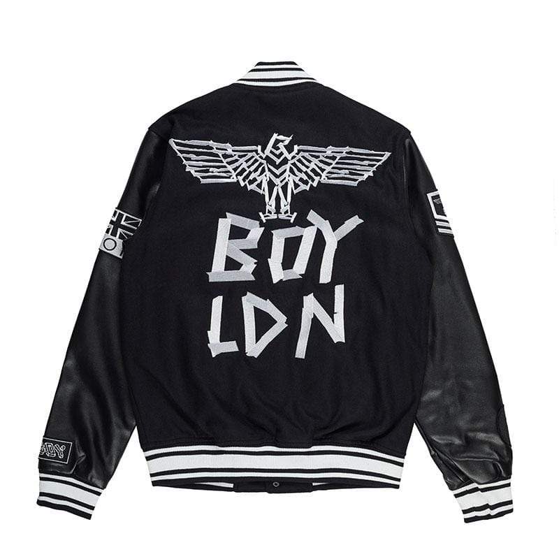 BOY TAPE EAGLE SHORT VARSITY BOMBER JACKET WOMENS - BLACK - Imagen 2